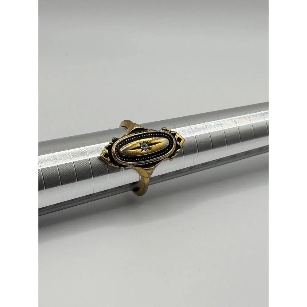 Vintage Avon Kensington‎ Gold Tone Black Shield Rhinestone Starburst Ring Size 9